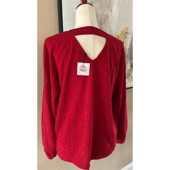 Dark red balloon sleeve sweater top - Picture 4 of 5